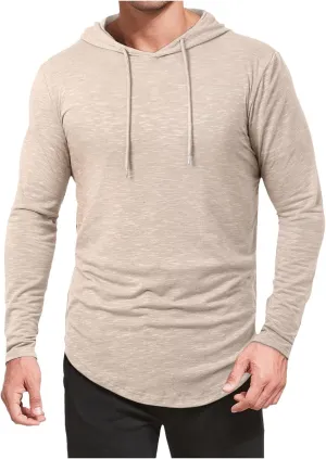 Mens Hooded T Shirts Long Sleeve Moisture Wicking Sports Tops Workout Crew Neck Classic Plain High Performance Shirt