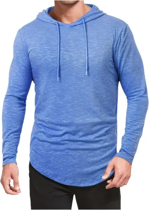 Mens Hooded T Shirts Long Sleeve Moisture Wicking Sports Tops Workout Crew Neck Classic Plain High Performance Shirt