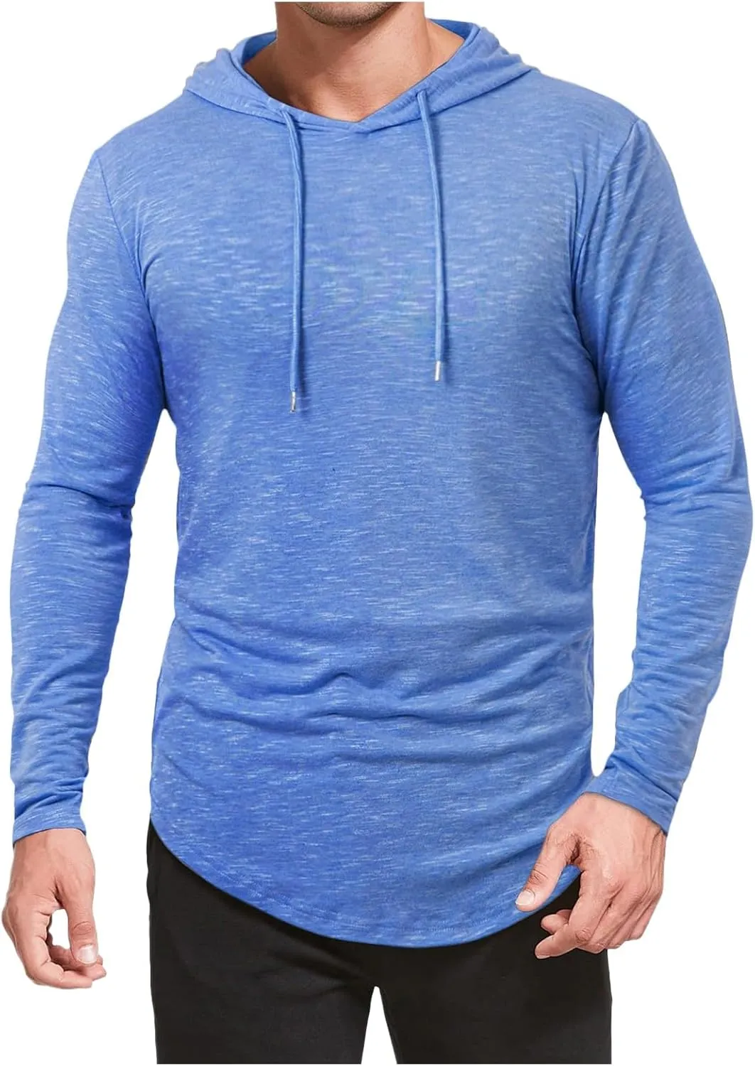Mens Hooded T Shirts Long Sleeve Moisture Wicking Sports Tops Workout Crew Neck Classic Plain High Performance Shirt