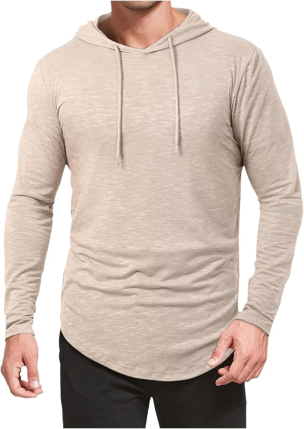 Mens Hooded T Shirts Long Sleeve Moisture Wicking Sports Tops Workout Crew Neck Classic Plain High Performance Shirt