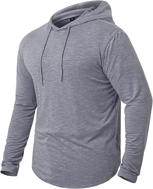 Mens Hooded T Shirts Long Sleeve Moisture Wicking Sports Tops Workout Crew Neck Classic Plain High Performance Shirt