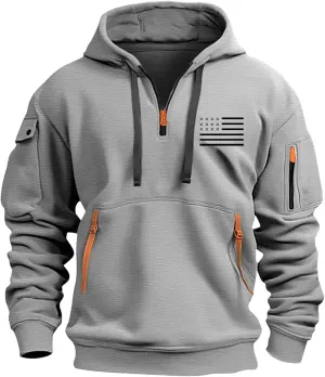 Mens Hoodies Pullover Quarter Zip Heavyweight Workout Sweatshirt Usa Flag Print Military Tactical Hoodie With Pockets