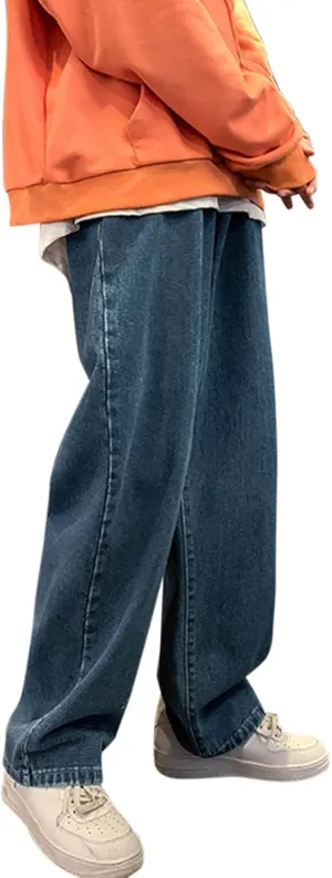 Mens Jeans Pants Stretch Denim Straight Leg Relaxed Fit Jeans for Men Flat Front Hidden Comfort Waistband Pant Jeans