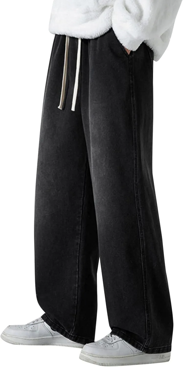 Mens Jeans Relaxed Fit Wide Leg Drawstring Denim Pants Summer Baggy Casual Straight Legs Jeans Hip Hop Trousers