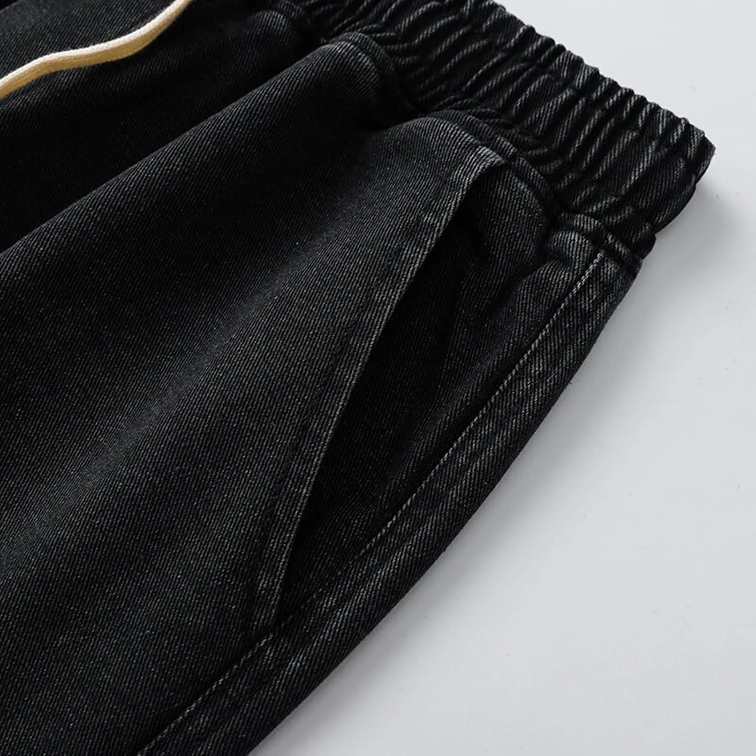 Mens Jeans Relaxed Fit Wide Leg Drawstring Denim Pants Summer Baggy Casual Straight Legs Jeans Hip Hop Trousers