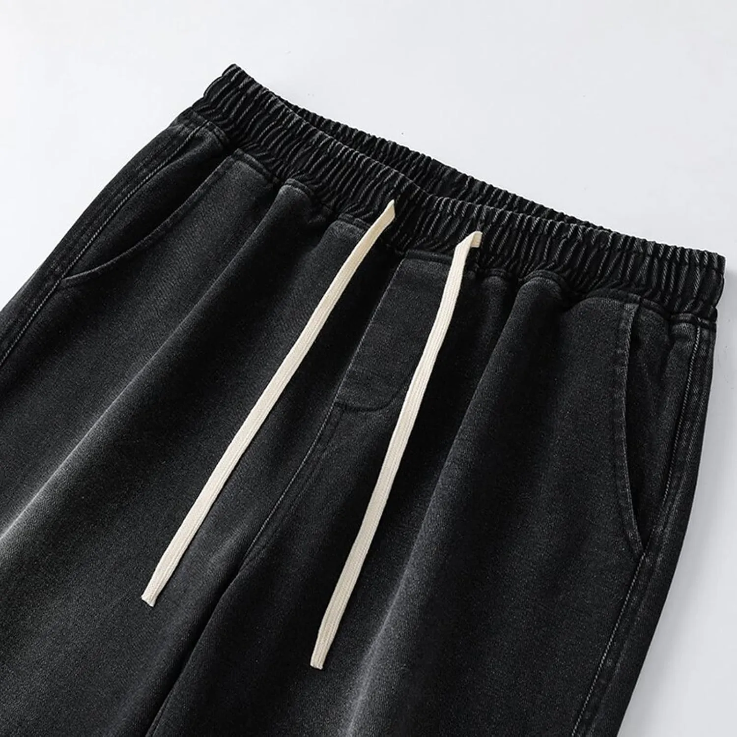 Mens Jeans Relaxed Fit Wide Leg Drawstring Denim Pants Summer Baggy Casual Straight Legs Jeans Hip Hop Trousers