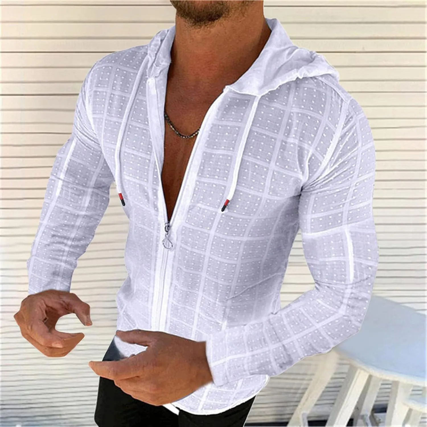 Mens Lightweight Summer Shirts Hooded Sweatshirts Zip Up Solid Spring Casual Long Sleeve Shirt Tops for Men