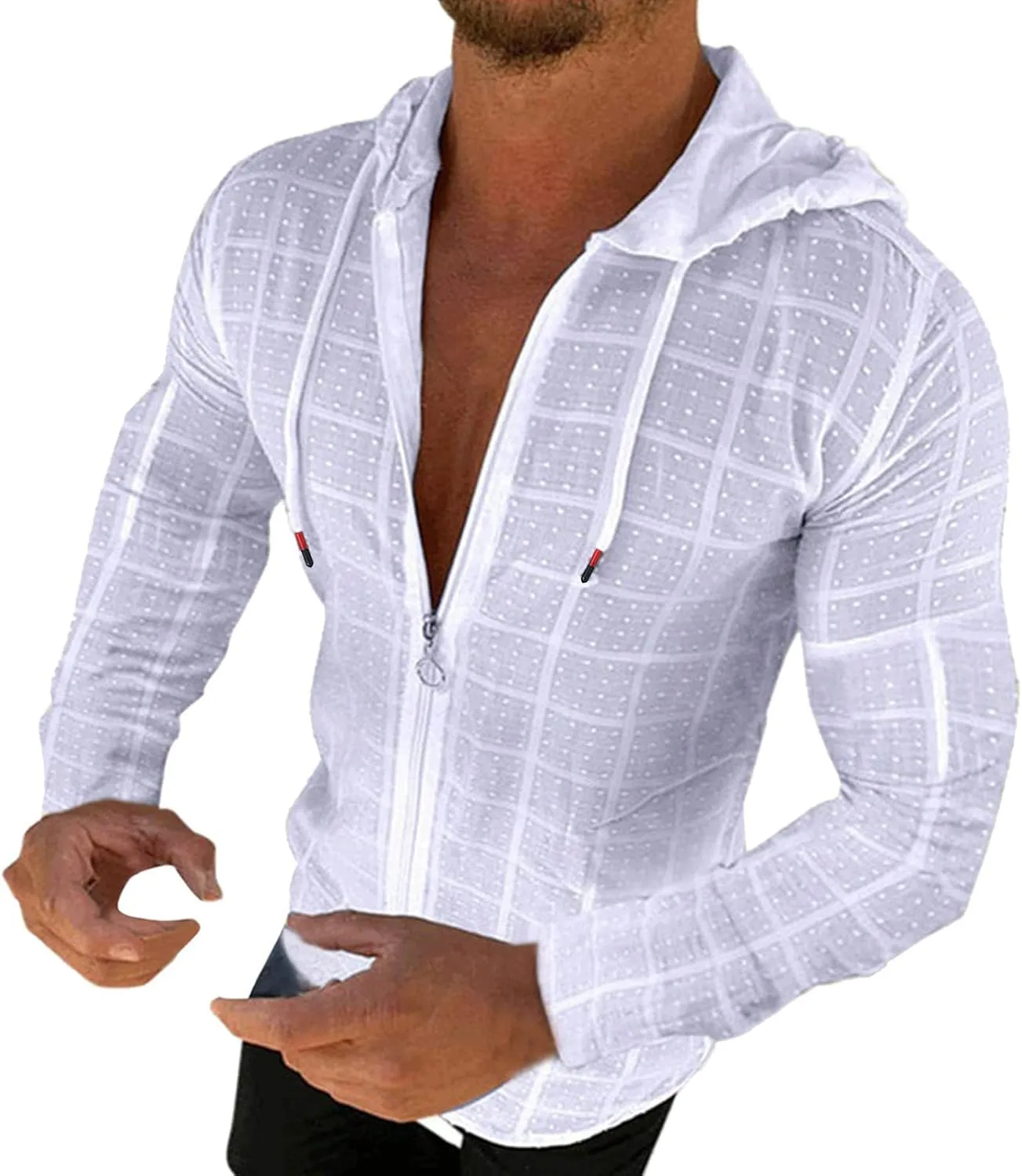 Mens Lightweight Summer Shirts Hooded Sweatshirts Zip Up Solid Spring Casual Long Sleeve Shirt Tops for Men