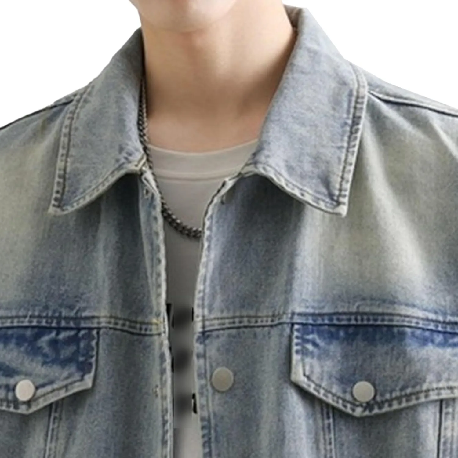 Men's Loose Denim Jacket Washed Distressed Denim Coat Casual Lapel Washed Button Down Trucker Jacket