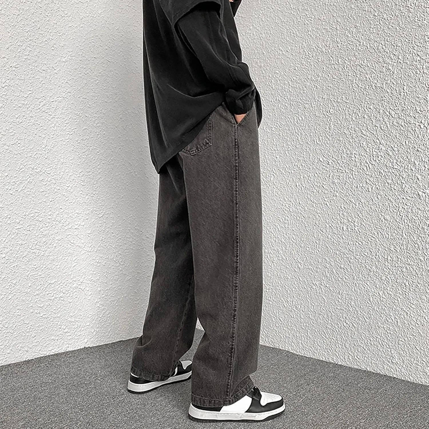 Mens Loose Fit Jeans Y2k Hip Hop Straight Leg Jean Baggy Streetwear Wide Leg Denim Pants Casual Low Rise Trousers
