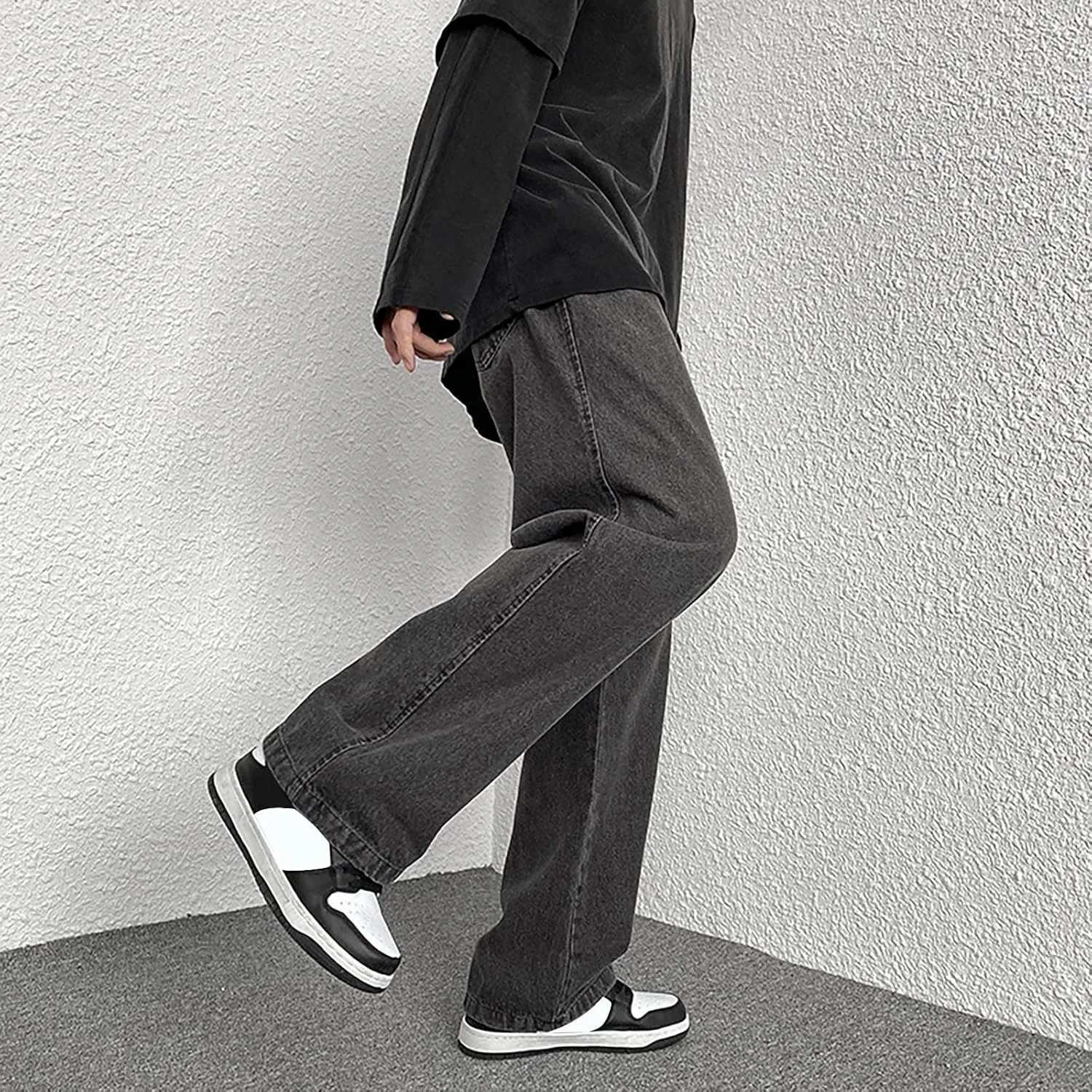 Mens Loose Fit Jeans Y2k Hip Hop Straight Leg Jean Baggy Streetwear Wide Leg Denim Pants Casual Low Rise Trousers