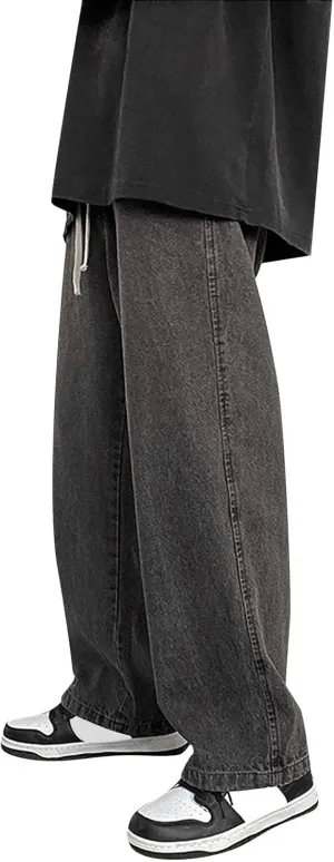 Mens Loose Fit Jeans Y2k Hip Hop Straight Leg Jean Baggy Streetwear Wide Leg Denim Pants Casual Low Rise Trousers