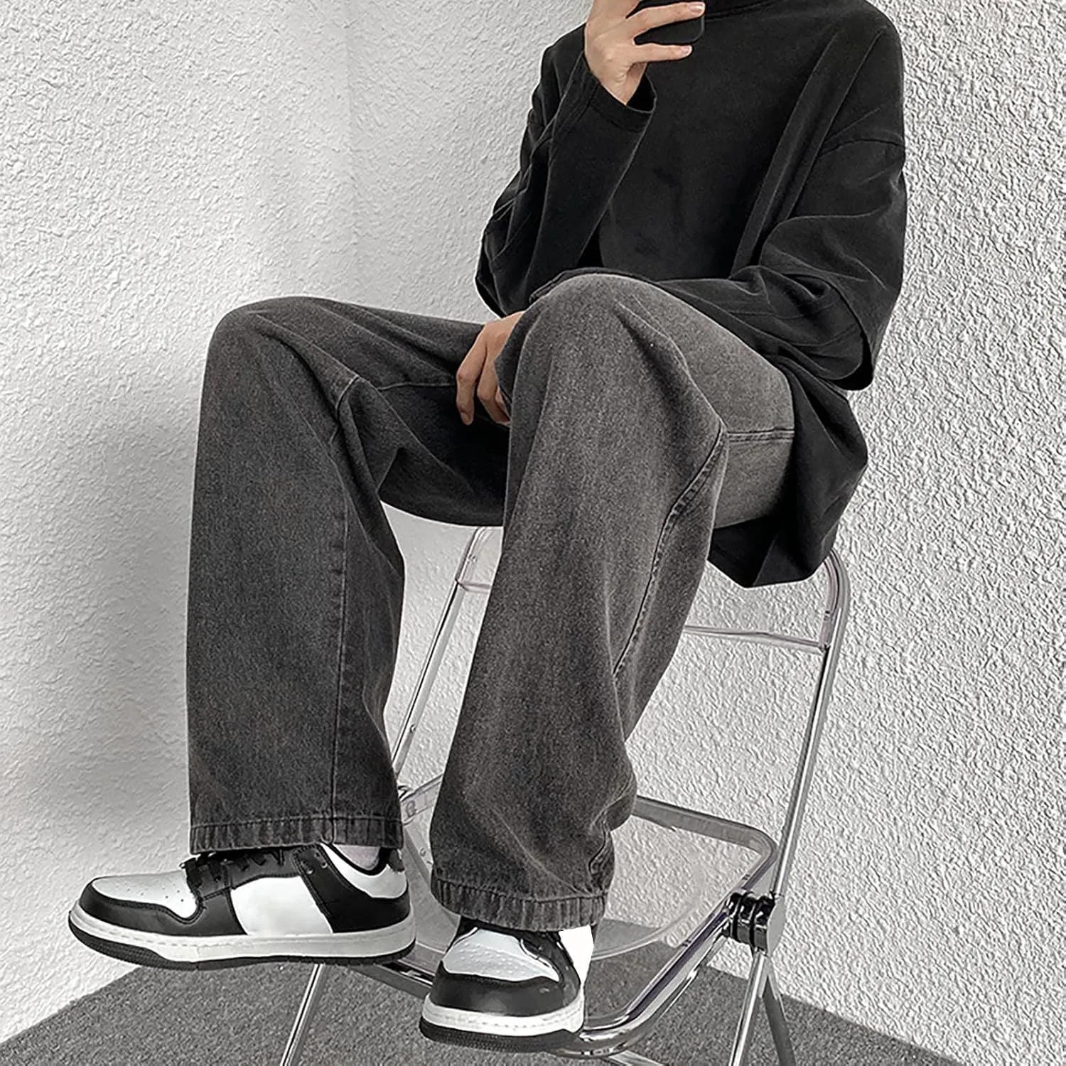Mens Loose Fit Jeans Y2k Hip Hop Straight Leg Jean Baggy Streetwear Wide Leg Denim Pants Casual Low Rise Trousers