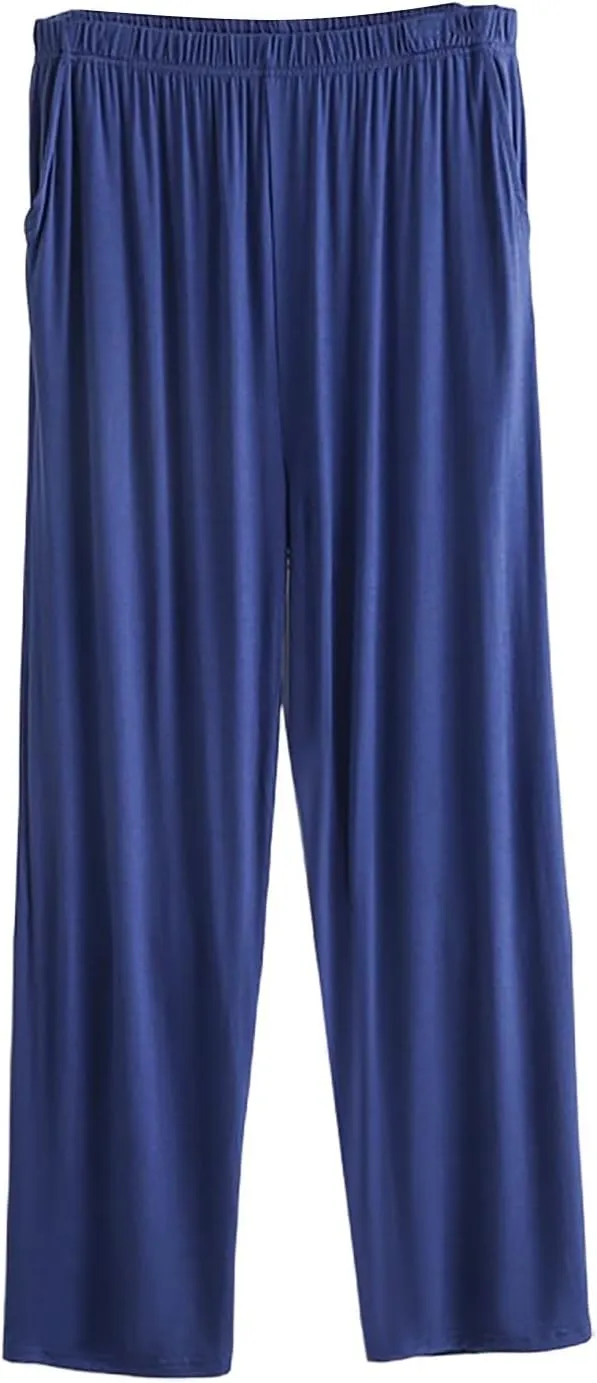 Mens Lounge Pants Plus Size Soft Lightweight Drawstring Waist Straight Leg Slacks Plain Loose Loungewear with Pockets