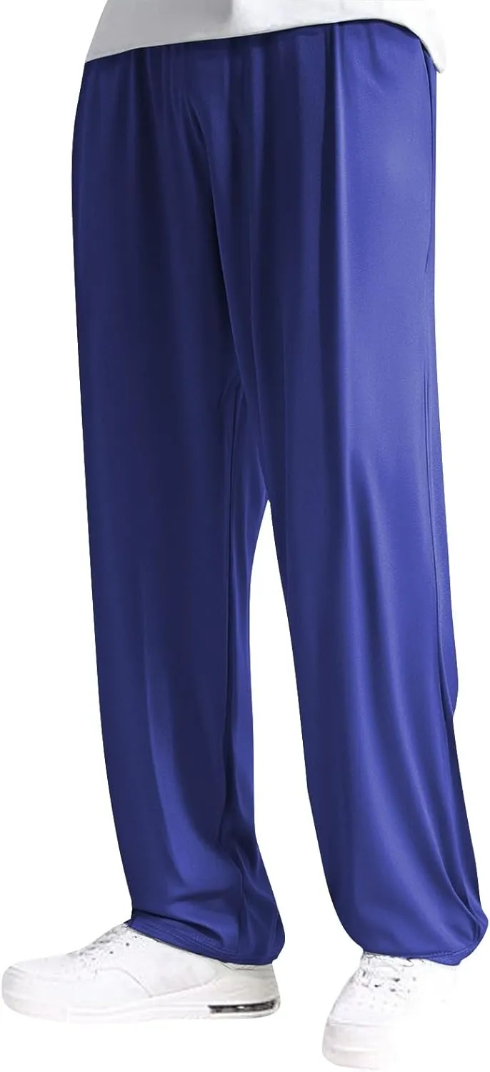 Mens Lounge Pants Plus Size Soft Lightweight Drawstring Waist Straight Leg Slacks Plain Loose Loungewear with Pockets
