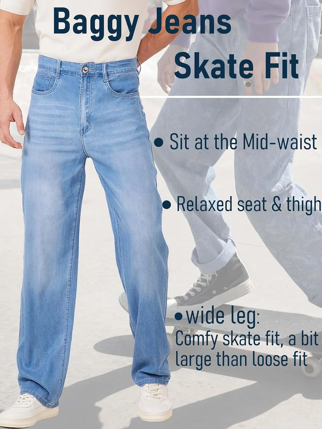 Mens Lyocell Loose Fit Jeans Business Casual Thin and Light Summer Baggy Denim Pants