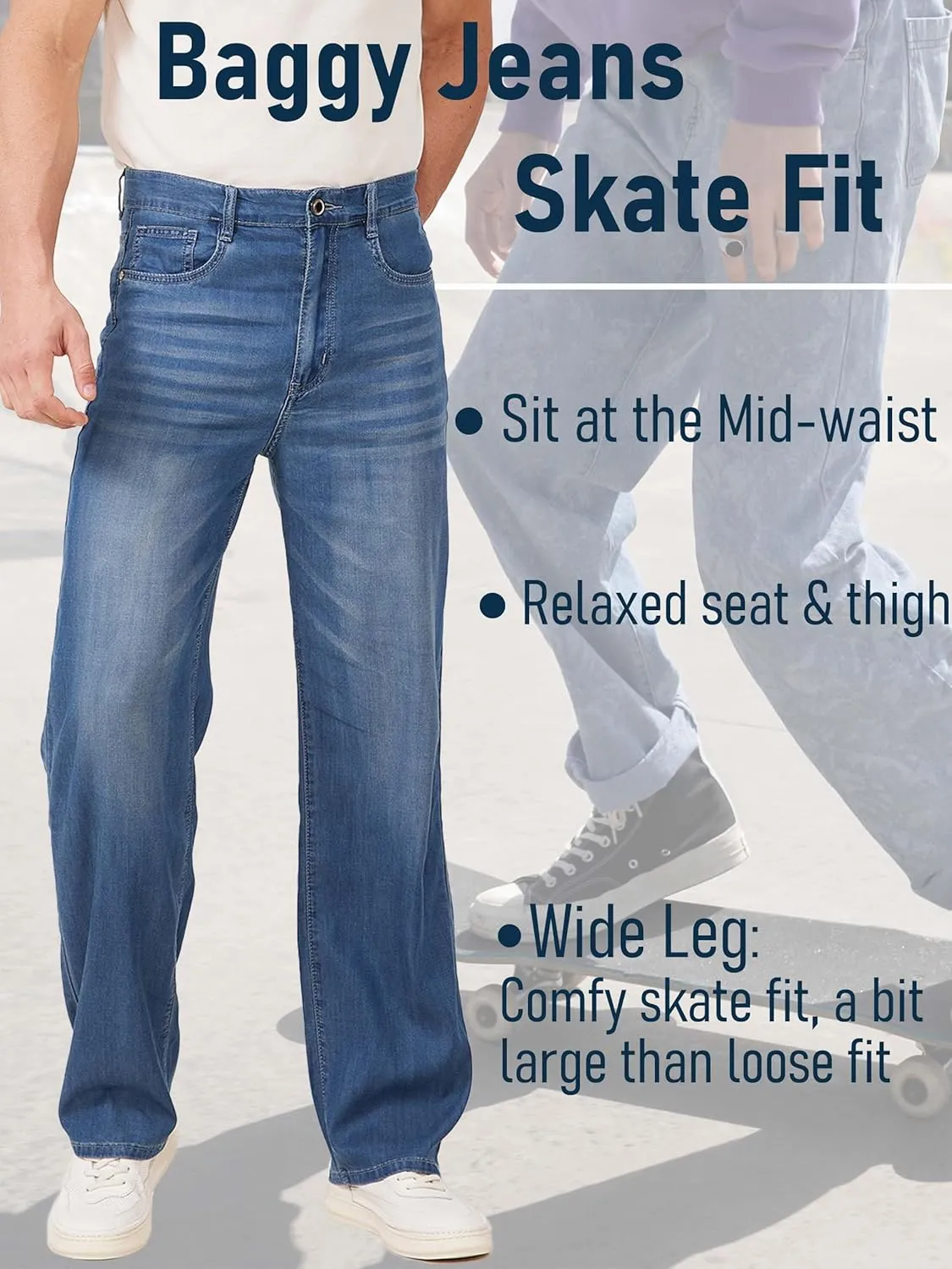 Mens Lyocell Loose Fit Jeans Business Casual Thin and Light Summer Baggy Denim Pants