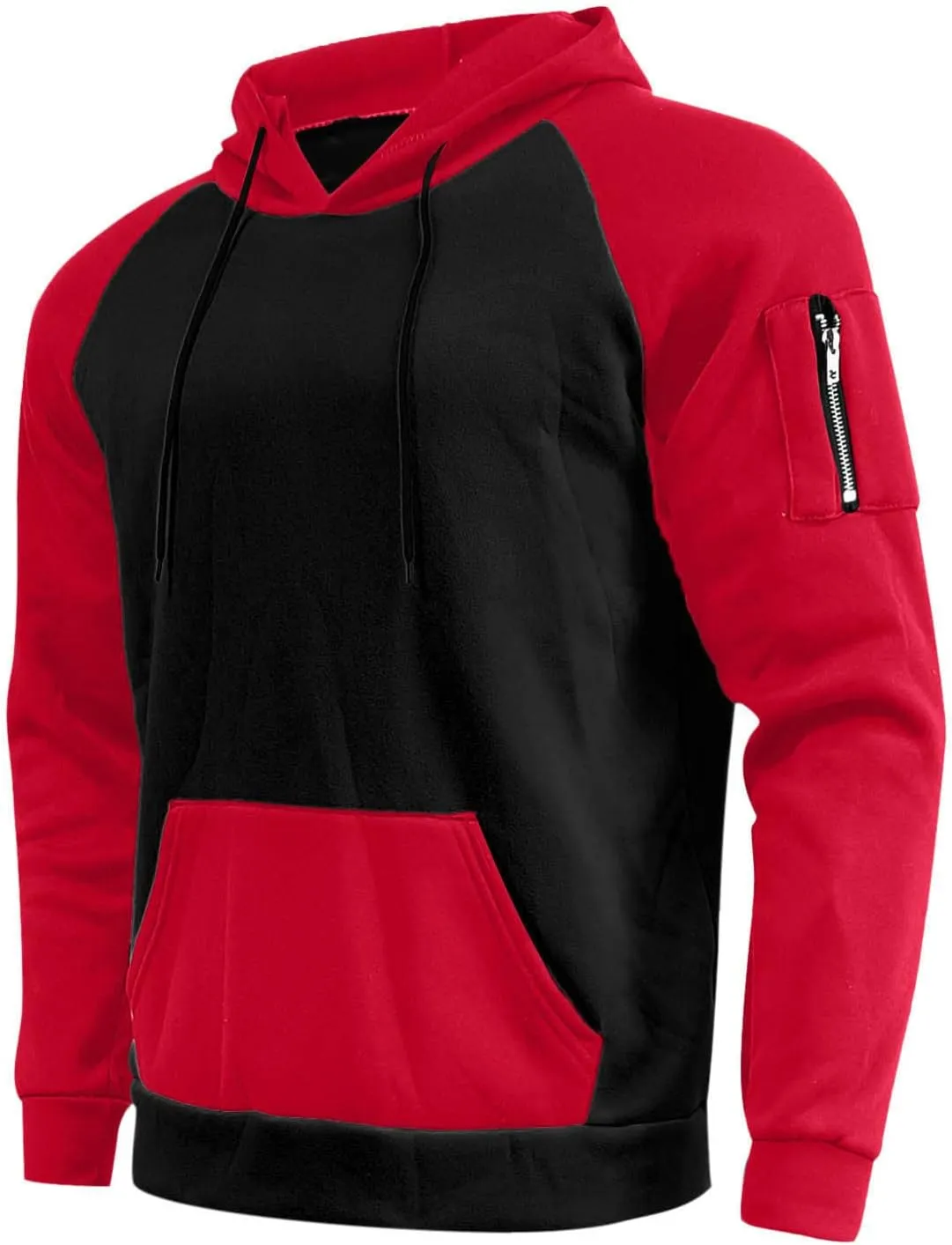 Men's Novelty Color Block Hoodies-Fleece Lined Pullover Tops Zip Side Long Sleeve Casual Sweatshirt with Kanga Pocket