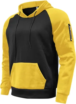 Men's Novelty Color Block Hoodies-Fleece Lined Pullover Tops Zip Side Long Sleeve Casual Sweatshirt with Kanga Pocket