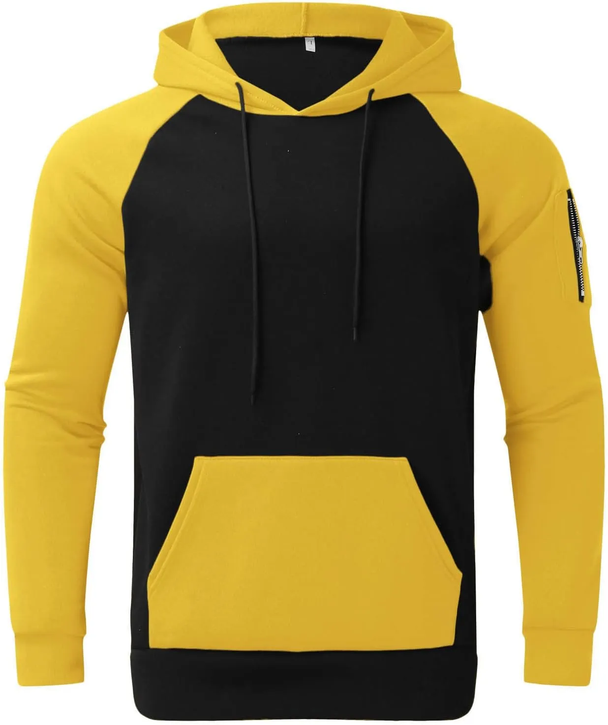 Men's Novelty Color Block Hoodies-Fleece Lined Pullover Tops Zip Side Long Sleeve Casual Sweatshirt with Kanga Pocket