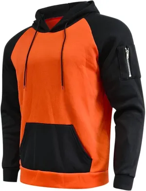 Men's Novelty Color Block Hoodies-Fleece Lined Pullover Tops Zip Side Long Sleeve Casual Sweatshirt with Kanga Pocket