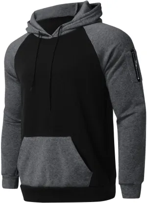 Men's Novelty Color Block Hoodies-Fleece Lined Pullover Tops Zip Side Long Sleeve Casual Sweatshirt with Kanga Pocket