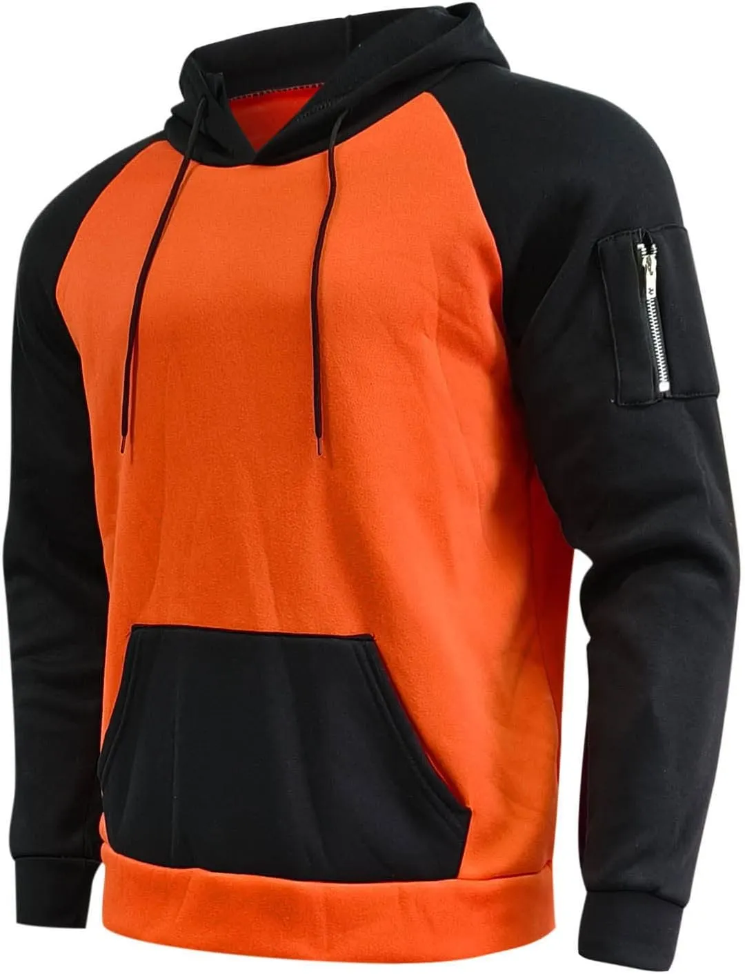Men's Novelty Color Block Hoodies-Fleece Lined Pullover Tops Zip Side Long Sleeve Casual Sweatshirt with Kanga Pocket