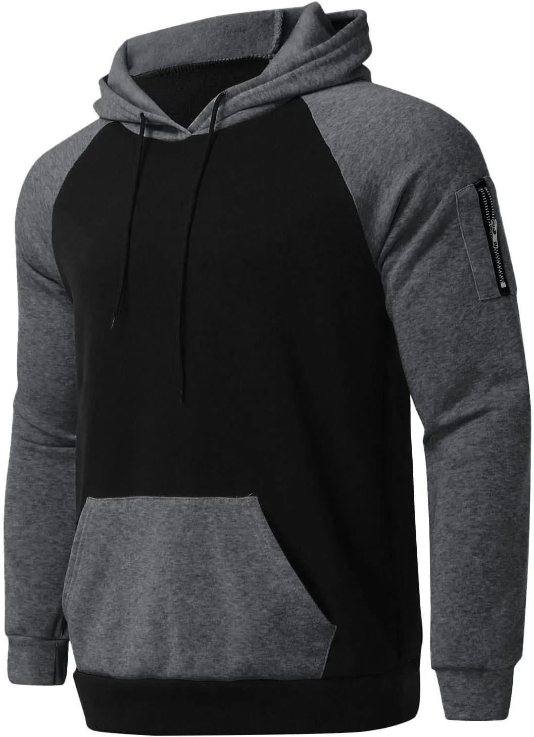 Men's Novelty Color Block Hoodies-Fleece Lined Pullover Tops Zip Side Long Sleeve Casual Sweatshirt with Kanga Pocket