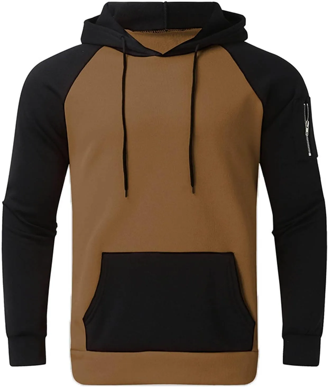 Men's Novelty Color Block Hoodies-Fleece Lined Pullover Tops Zip Side Long Sleeve Casual Sweatshirt with Kanga Pocket