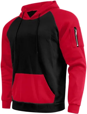 Men's Novelty Color Block Hoodies-Fleece Lined Pullover Tops Zip Side Long Sleeve Casual Sweatshirt with Kanga Pocket