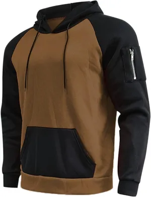 Men's Novelty Color Block Hoodies-Fleece Lined Pullover Tops Zip Side Long Sleeve Casual Sweatshirt with Kanga Pocket