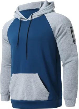 Men's Novelty Color Block Hoodies-Fleece Lined Pullover Tops Zip Side Long Sleeve Casual Sweatshirt with Kanga Pocket
