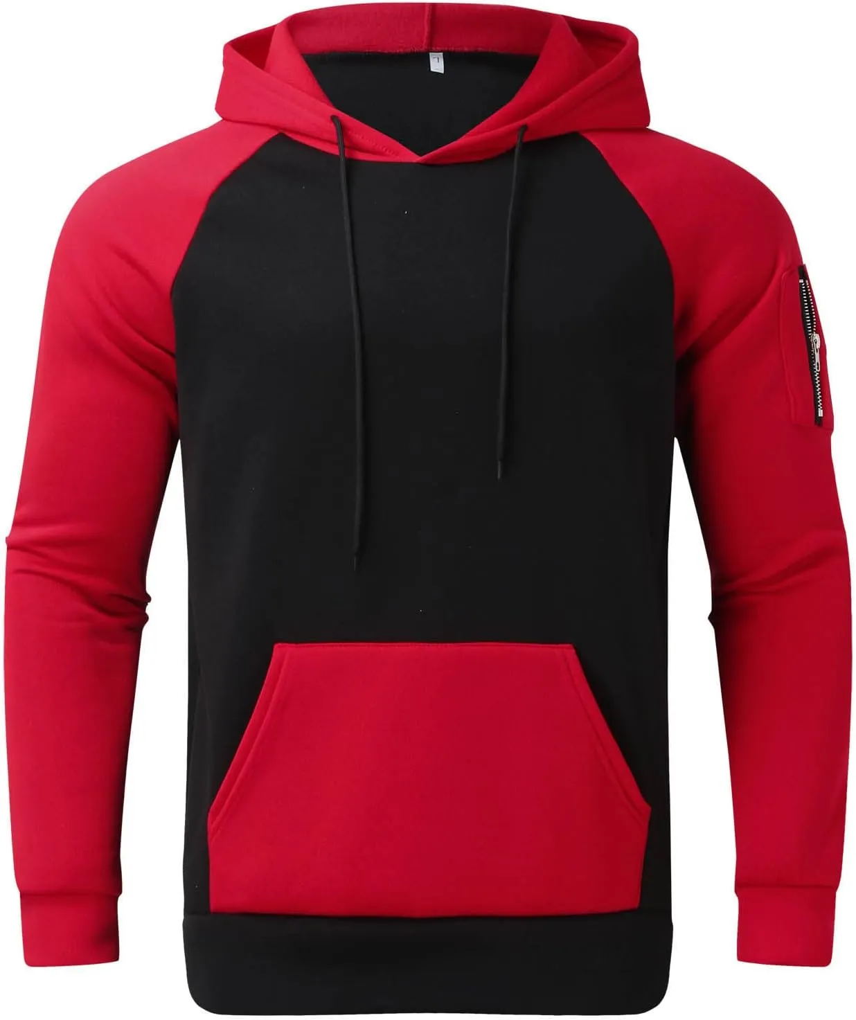 Men's Novelty Color Block Hoodies-Fleece Lined Pullover Tops Zip Side Long Sleeve Casual Sweatshirt with Kanga Pocket