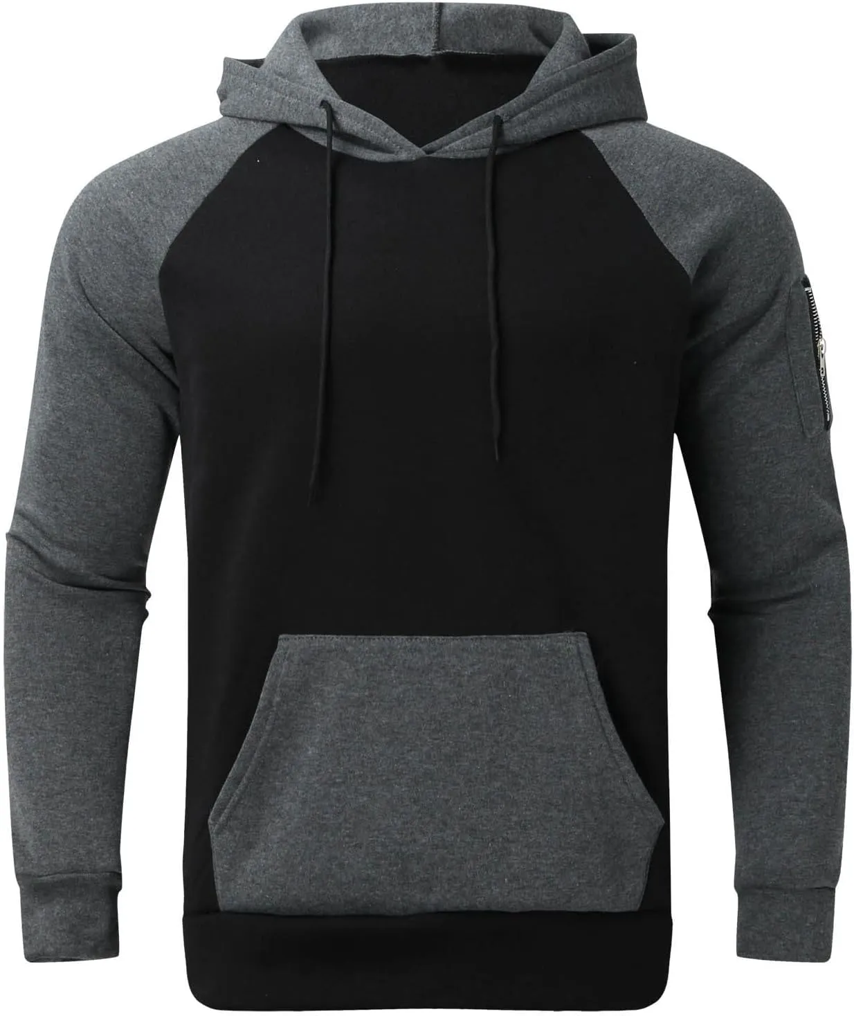Men's Novelty Color Block Hoodies-Fleece Lined Pullover Tops Zip Side Long Sleeve Casual Sweatshirt with Kanga Pocket