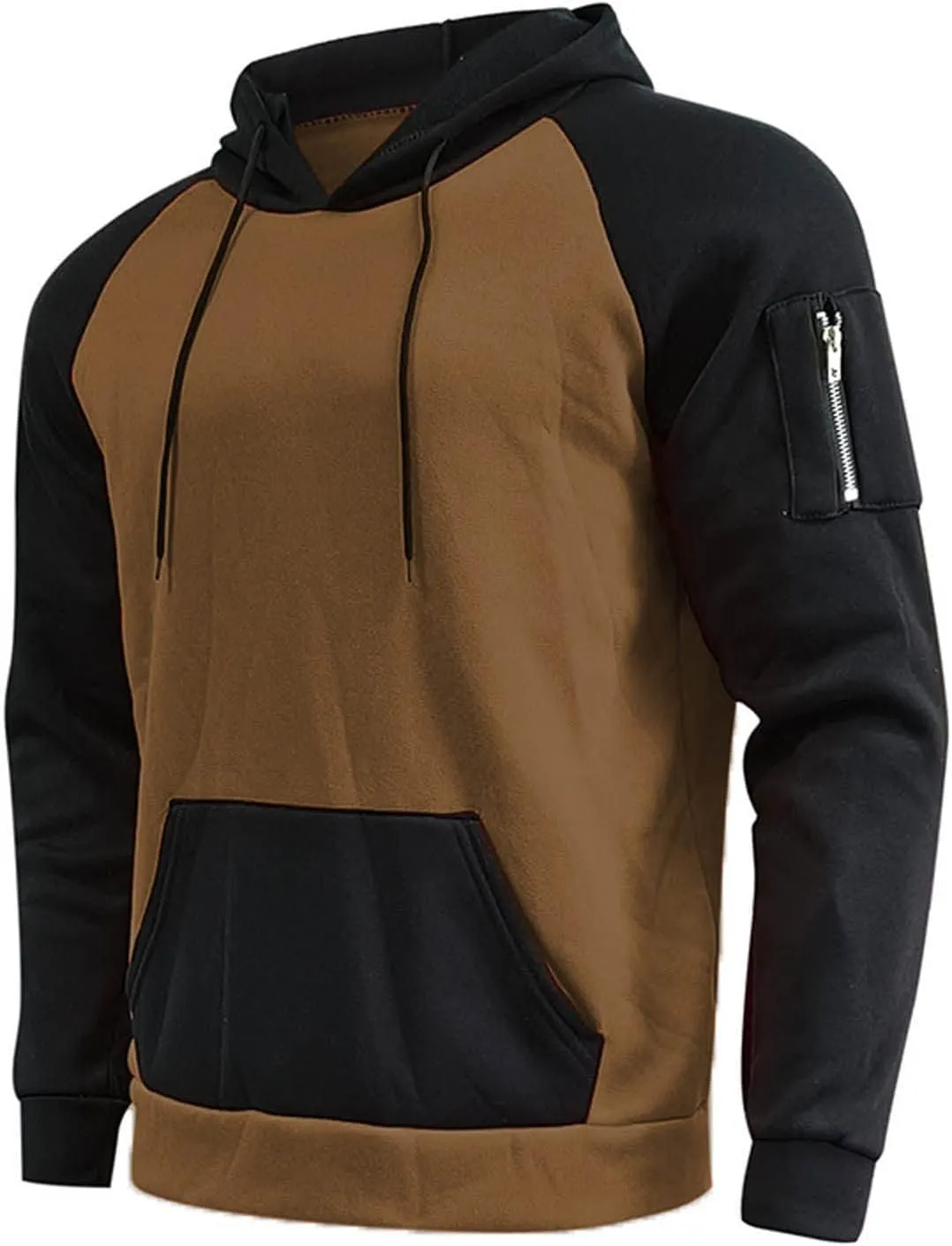 Men's Novelty Color Block Hoodies-Fleece Lined Pullover Tops Zip Side Long Sleeve Casual Sweatshirt with Kanga Pocket