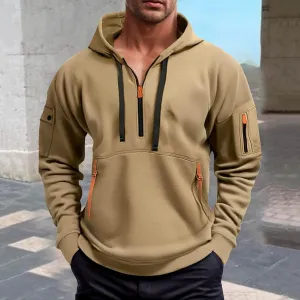 Men's Quarter Zip Pullover Men Long Sleeve Workout Hoodie Vintage Tactical Jacket Winter Sweater Coats
