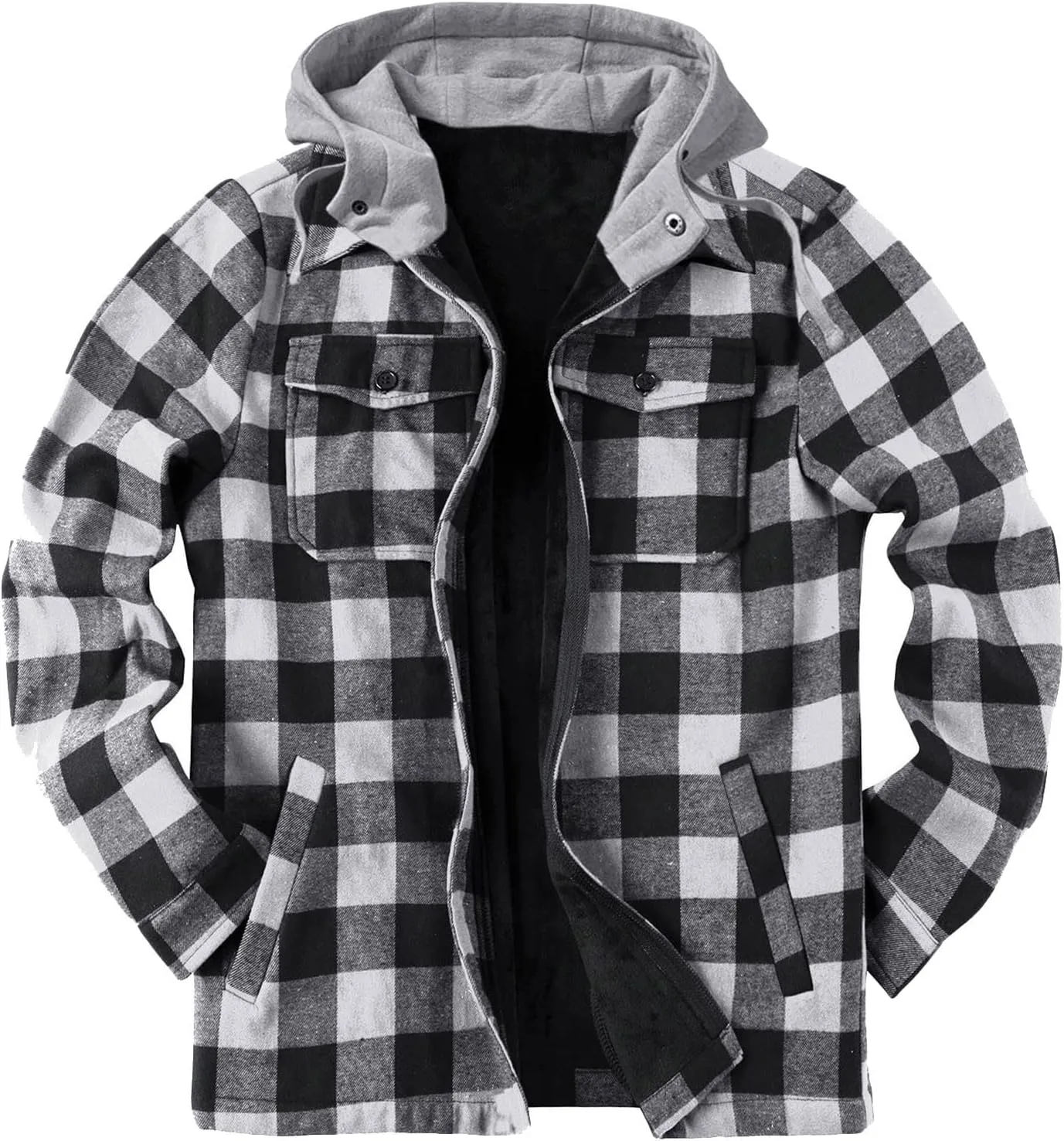 Mens Quilted Lined Shirt Jacket Big and Tall Zip Up Plaid Coat Fuzzy Polar Fleece Tops Thermal Lined Warm Coated Jackets