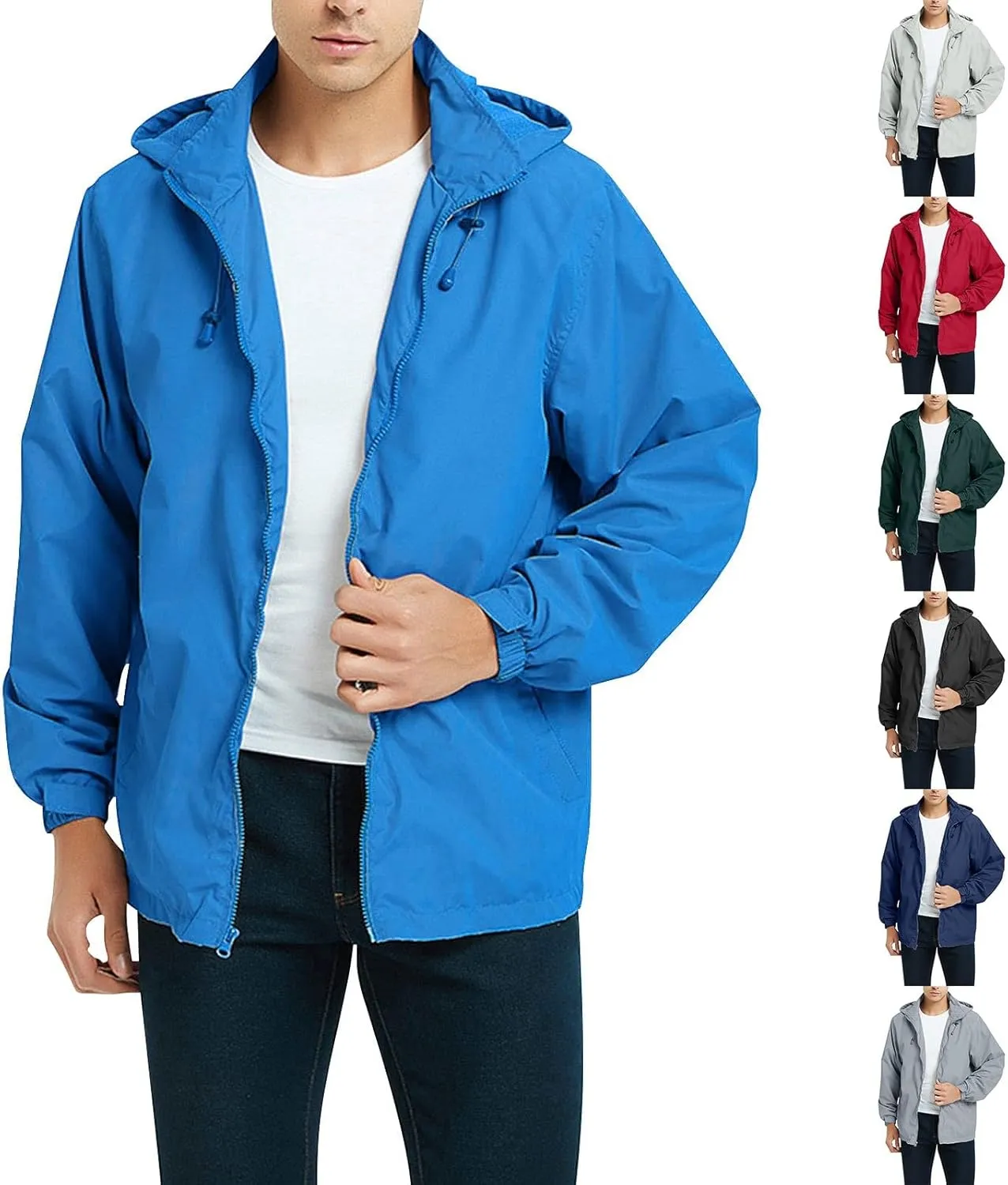 Mens Rain Jacket Mesh Breathable Lightweight Raincoat Waterproof with Removable Hood Windbreaker Travel Hiking Jacket