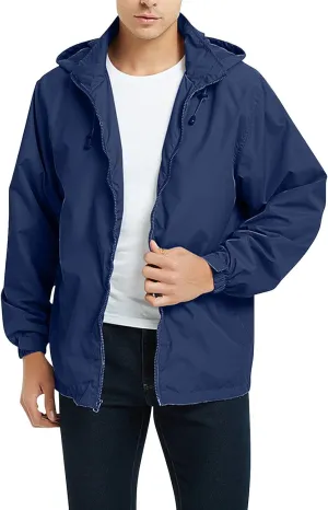 Mens Rain Jacket Mesh Breathable Lightweight Raincoat Waterproof with Removable Hood Windbreaker Travel Hiking Jacket