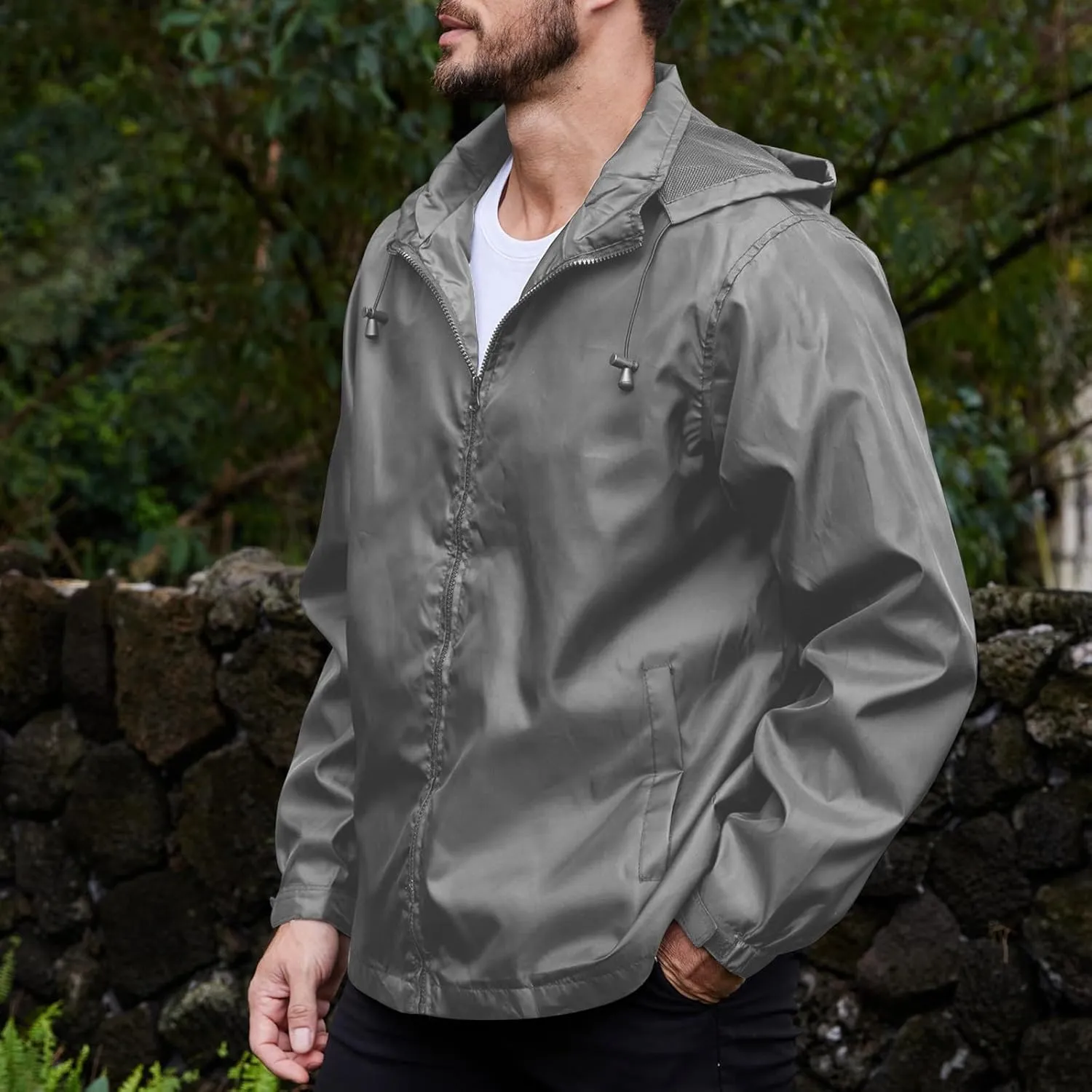 Men's Rain Jacket Running Golf Jackets Waterproof Breathable Raincoat with Hood Lightweight Windbreaker Hiking Jacket