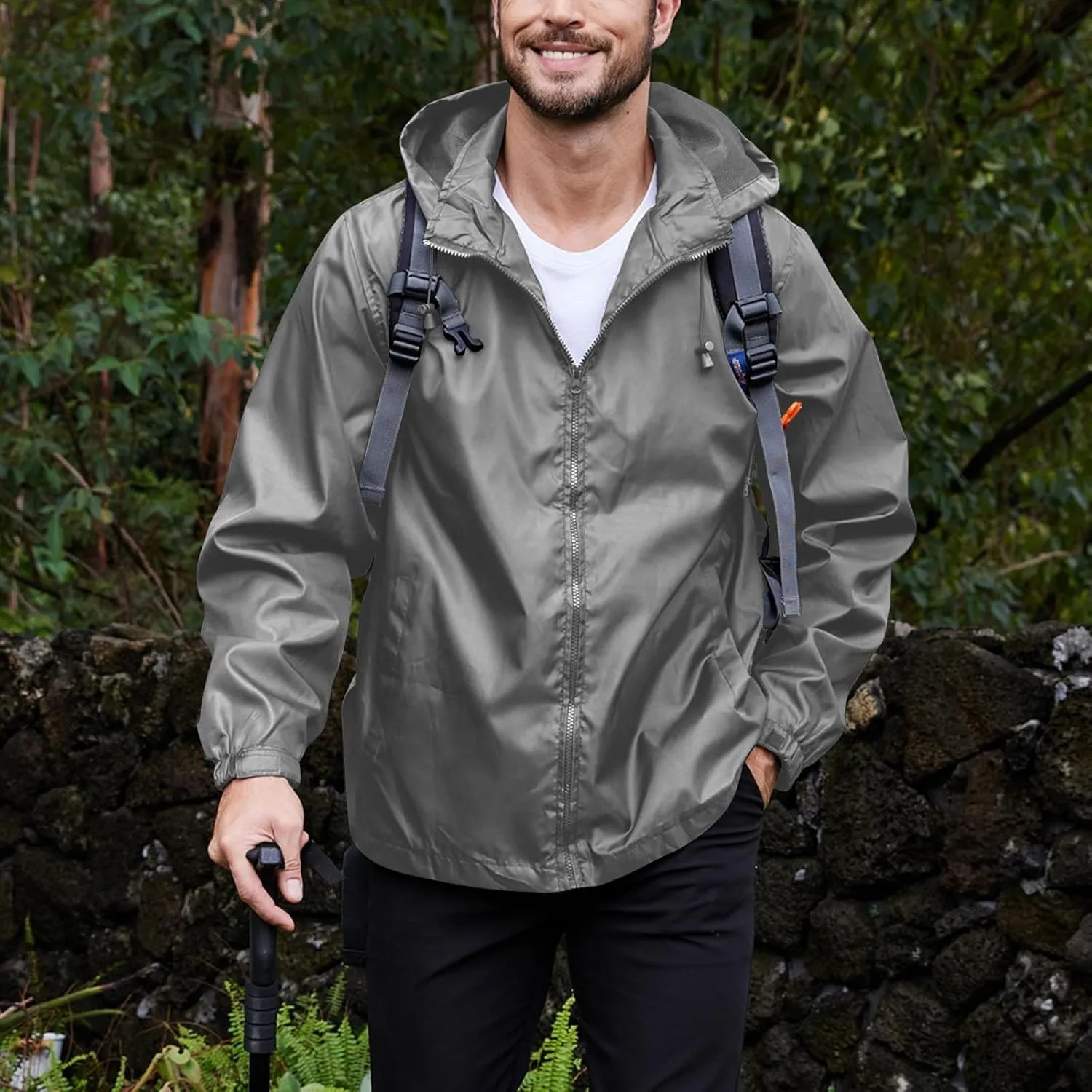 Men's Rain Jacket Running Golf Jackets Waterproof Breathable Raincoat with Hood Lightweight Windbreaker Hiking Jacket