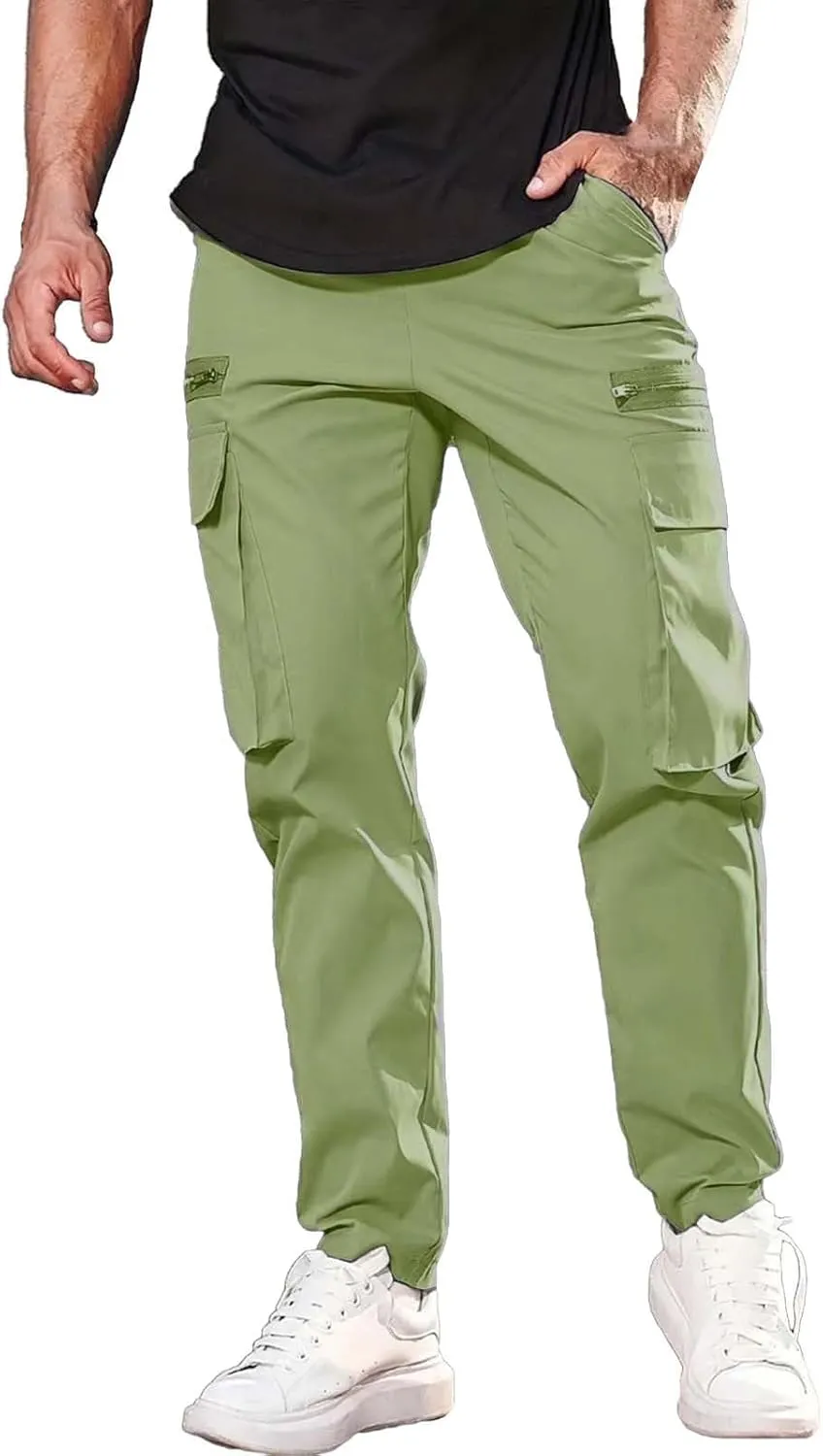 Mens Resort Wear 2025 Polyester Pants,Elastic Waist Drawstring Cargo Pants Lightweight Casual Summer Beach Trousers