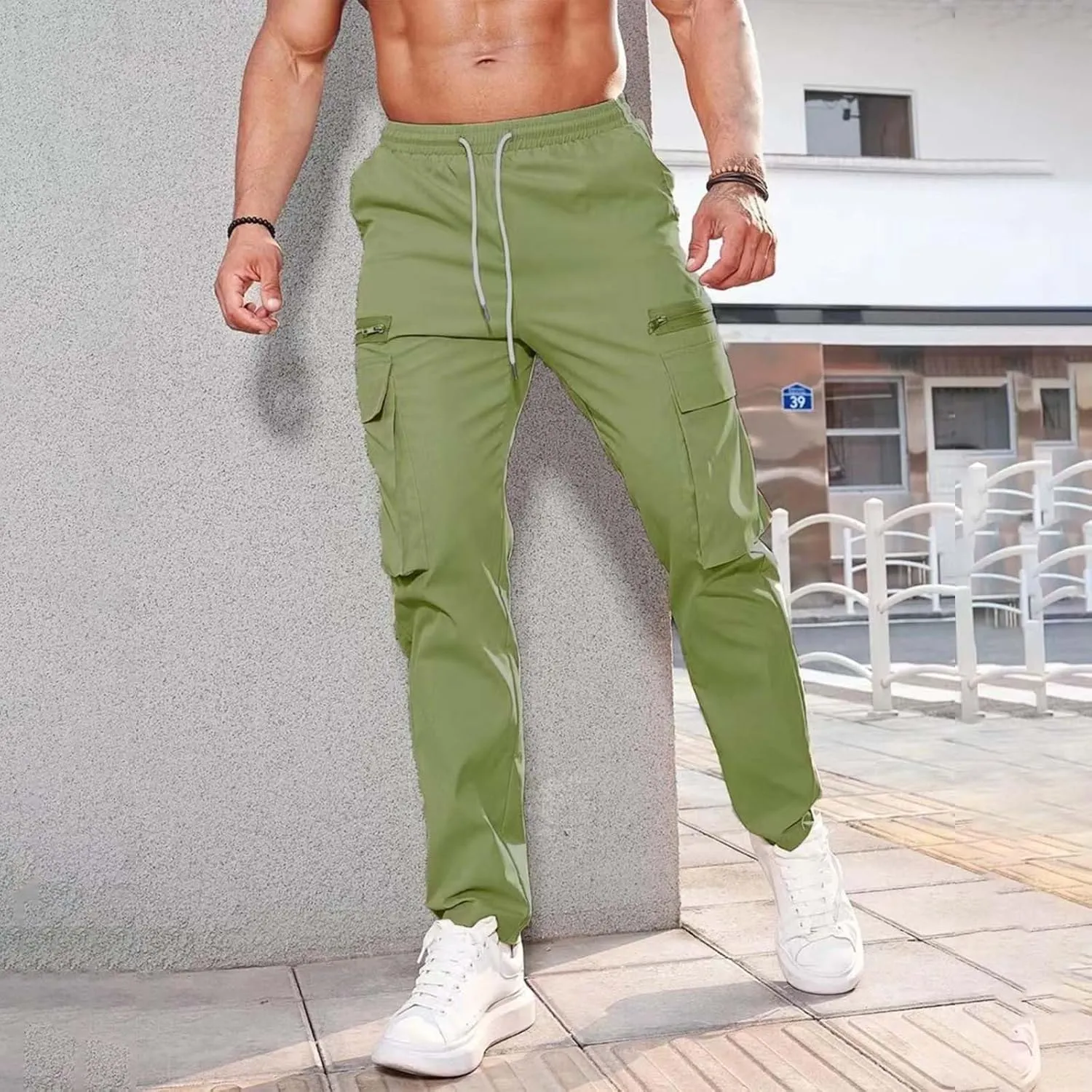 Mens Resort Wear 2025 Polyester Pants,Elastic Waist Drawstring Cargo Pants Lightweight Casual Summer Beach Trousers