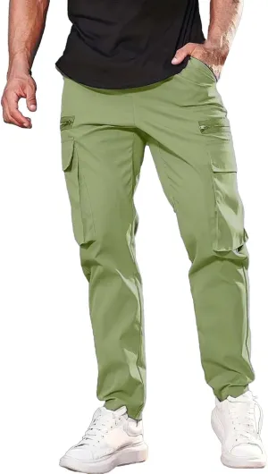 Mens Resort Wear 2025 Polyester Pants,Elastic Waist Drawstring Cargo Pants Lightweight Casual Summer Beach Trousers