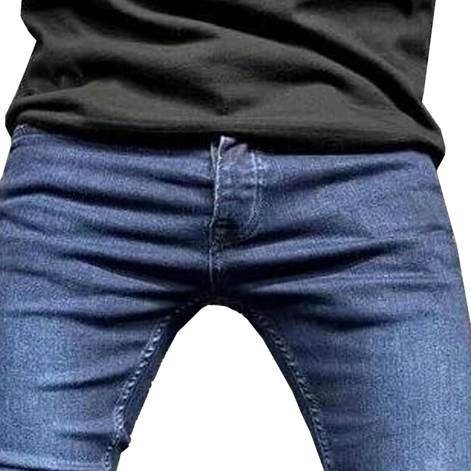 Men's Ripped Jeans Distressed Patchwork Denim Pants Stacked Stretchy Straight Leg Fit