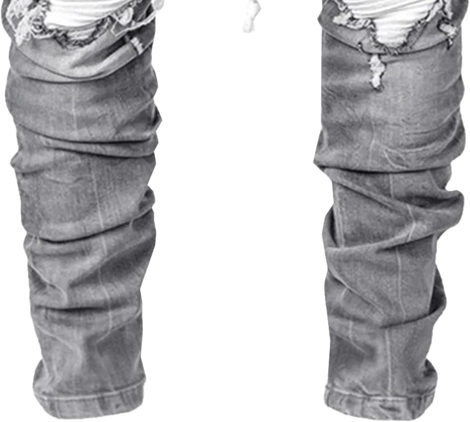 Men's Ripped Jeans Distressed Patchwork Denim Pants Stacked Stretchy Straight Leg Fit