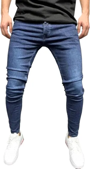 Men's Ripped Jeans Distressed Patchwork Denim Pants Stacked Stretchy Straight Leg Fit