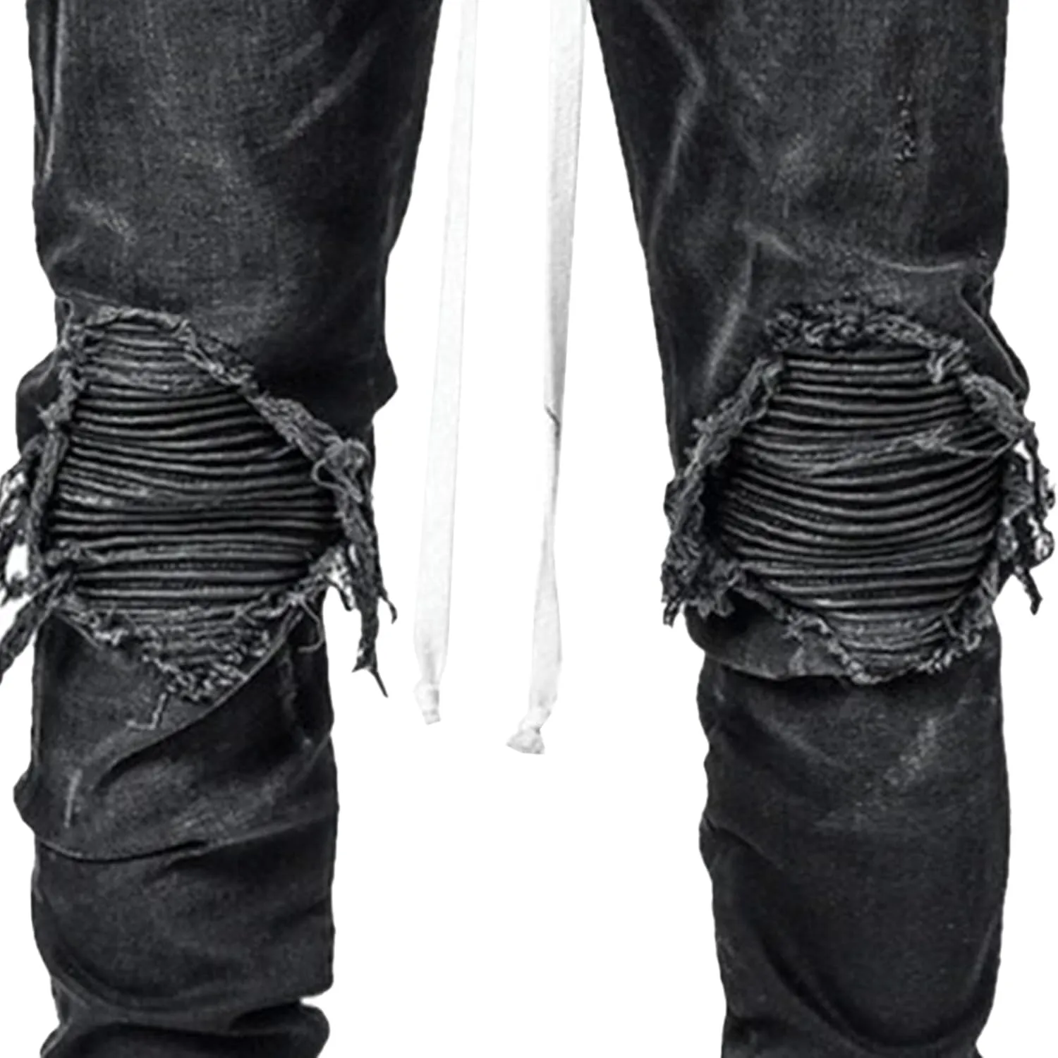 Men's Ripped Jeans Distressed Patchwork Denim Pants Stacked Stretchy Straight Leg Fit