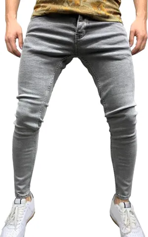 Men's Ripped Jeans Distressed Patchwork Denim Pants Stacked Stretchy Straight Leg Fit