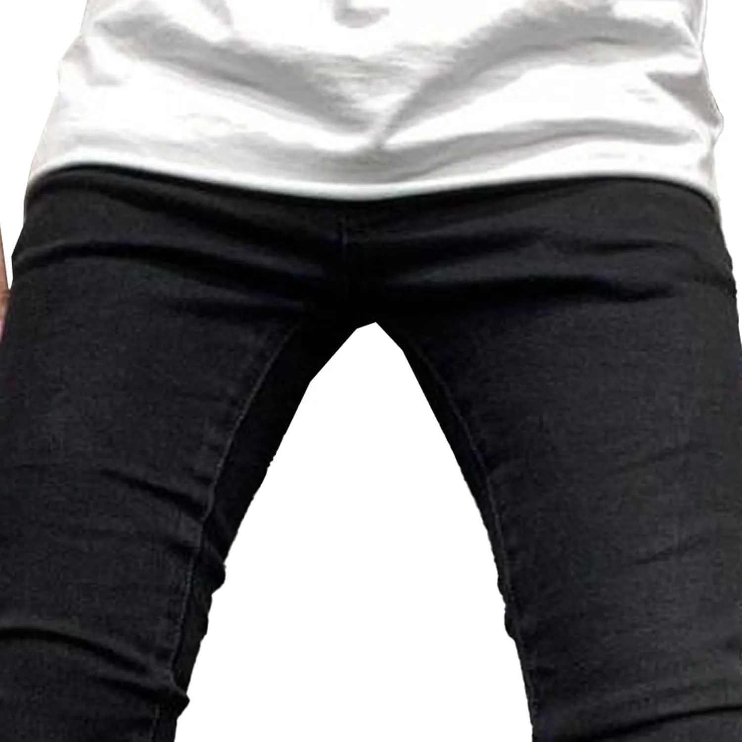 Men's Ripped Jeans Distressed Patchwork Denim Pants Stacked Stretchy Straight Leg Fit
